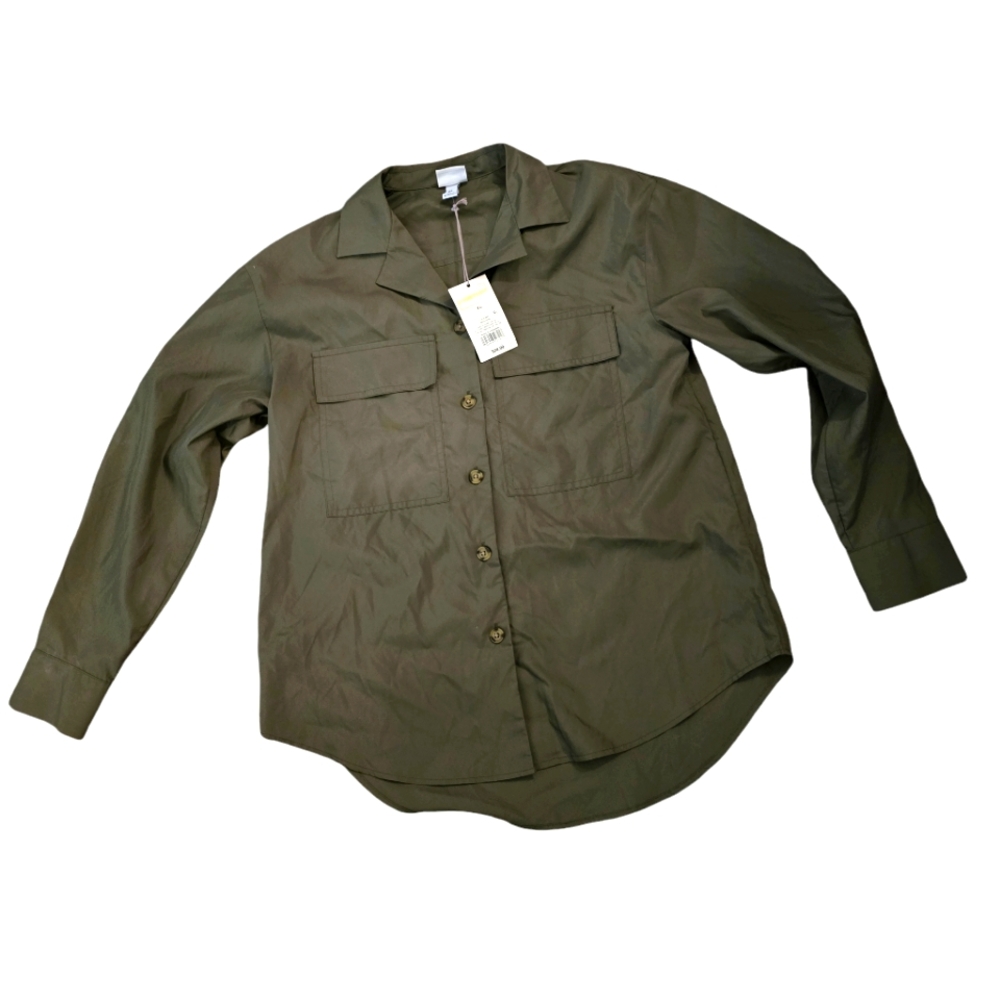 a‎ new day Green Flap Pocket Button Down Womens XS Shirt